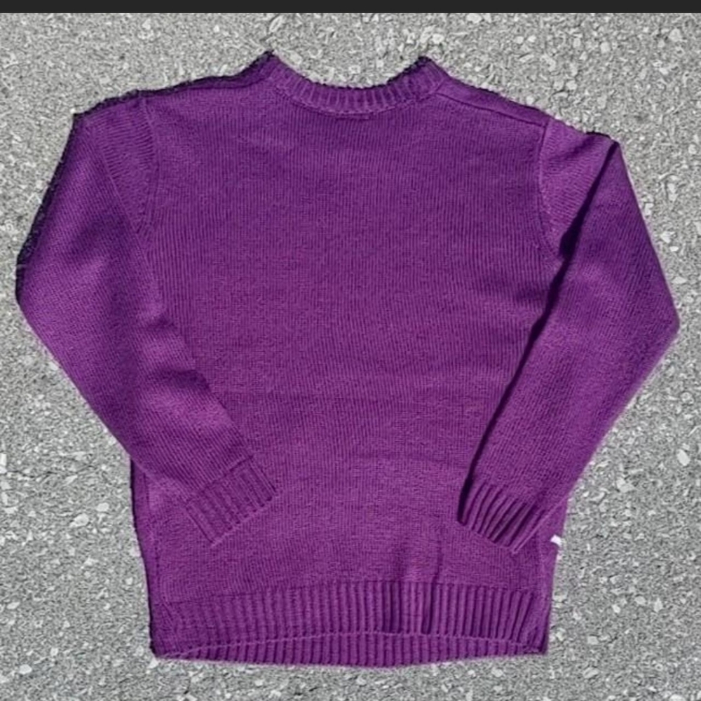Y2K Witchy Halloween Horror Print Knitted Crew Neck Sweater Small Purple - Picture 3 of 5